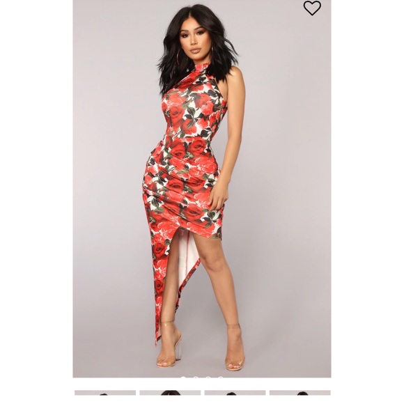 Fashion Nova Dresses & Skirts - Floral Print High Neck Asymmetrical Dress